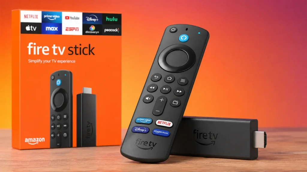 Amazon Fire TV Stick with remote and box — best device for IPTV streaming in 2026