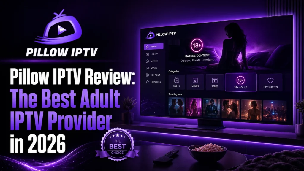 Pillow IPTV streaming interface showing adult IPTV channels, XXX content, sports, and movies – the best adult IPTV provider with 10,000+ channels and free trial