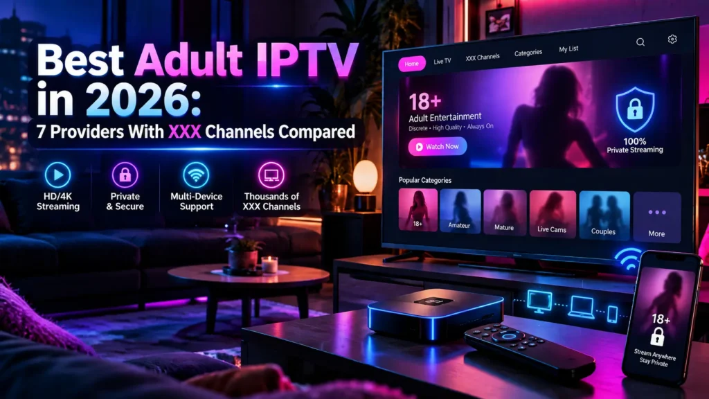 Best adult IPTV 2026 comparison of 7 providers with XXX channels, HD/4K streaming and multi-device support